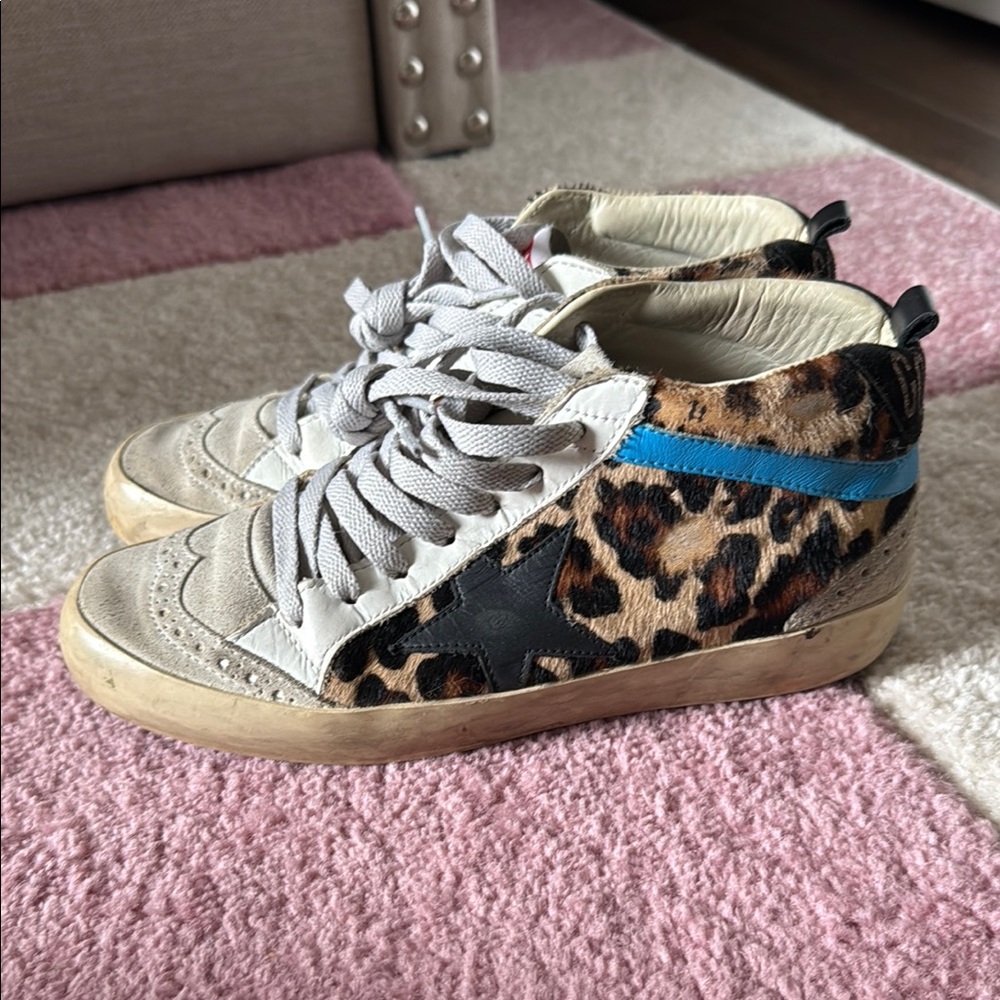 Golden Goose Mid Star Leopard Lace Up Sneakers